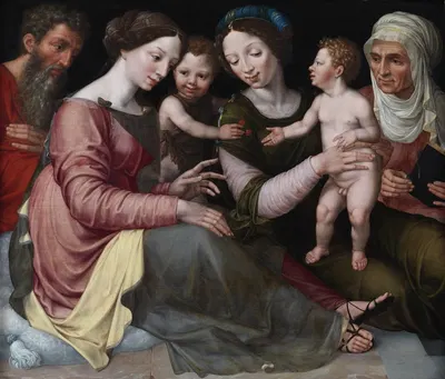 The Holy Family with the Infant St John, St Elizabeth and St Anna by Vincent Sellaer, 1537 - 1544 — digital art print…
