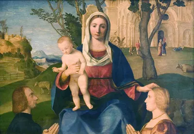 The Virgin and Child with a Male and a Female Donor by Винченцо Катена, 1485 – 1531 — digital art print download
