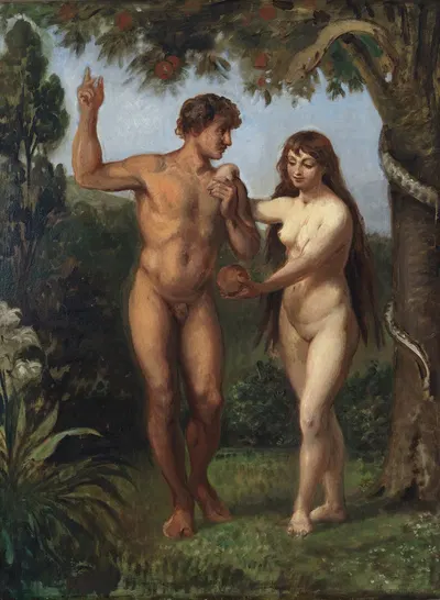 Eve Tempts Adam by Вильгельм Марстранд, 1825 – 1873 — digital art print download