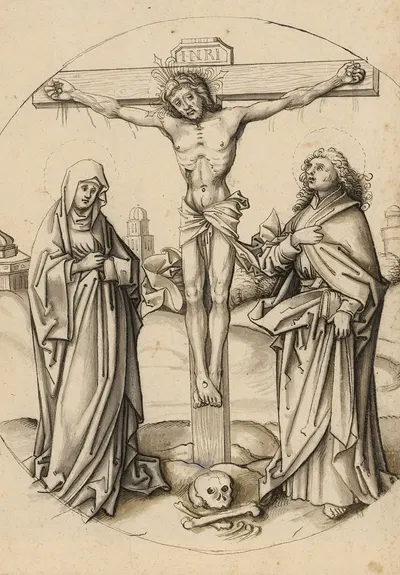 Christ on the cross, Mary and John by Workshop of Hans Holbein the elder, 1500 — digital art print download