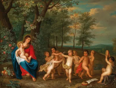 The Virgin and Child with dancing Angels by Бальтазар Бешей — digital art print download