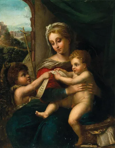 Madonna and Child with the Infant Saint John the Baptist by Follower of Raphael — digital art print download