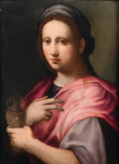Saint Mary Magdalene holding an ointment vessel by Domenico Puligo — digital art print download