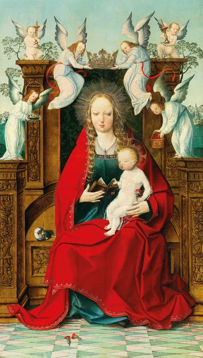 The Madonna and Child enthroned, crowned by angels by Нидерландская школа — digital art print download