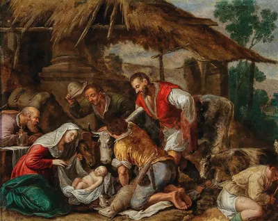 The Adoration of the Shepherds by Follower of Jacopo da Ponte — digital art print download