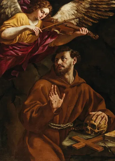Saint Francis being comforted by an Angel by Франческо Коцца — digital art print download