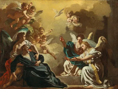 Saint Philip Neri receiving the Holy Spirit in the Catacombs of Saint Sebastian by Франческо Солимена — digital art print…