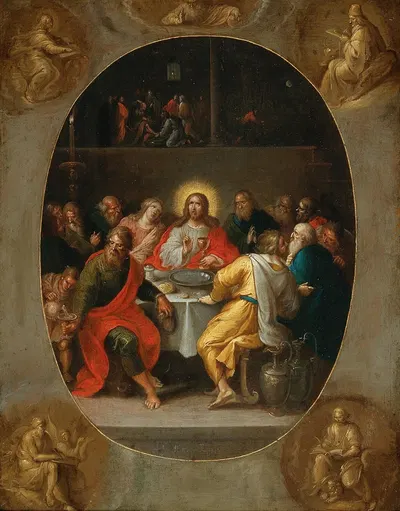 The Last Supper (in a painted oval), Godfather and the Four Evangelists by Франс Франкен Младший — digital art print download