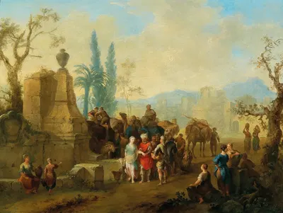 Rebecca and Eliezer at the well by Франц де Паула Ферг — digital art print download