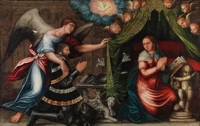 The Annunciation with a kneeling donor by Немецкая школа — digital art print download