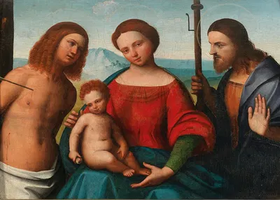 The Madonna and Child with Saints Sebastian and James the Greater by Ortolano — digital art print download