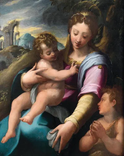 Madonna and Child with the Infant Saint John the Baptist by Girolamo Macchietti — digital art print download