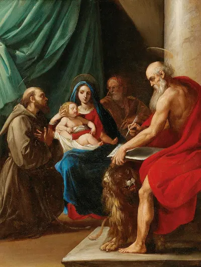 The Holy Family with Saint Francis and Saint Jerome by Giuseppe Cesari — digital art print download