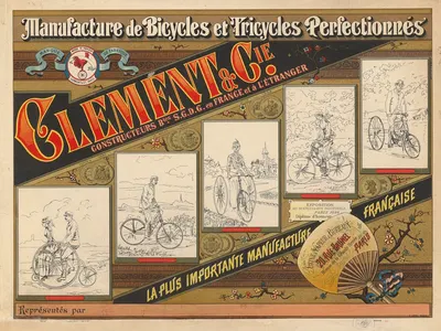 Manufacture de bicycles et tricycles perfectionnés, Clément & Cie. by Lith. F. Appel, 1889 — digital art print download