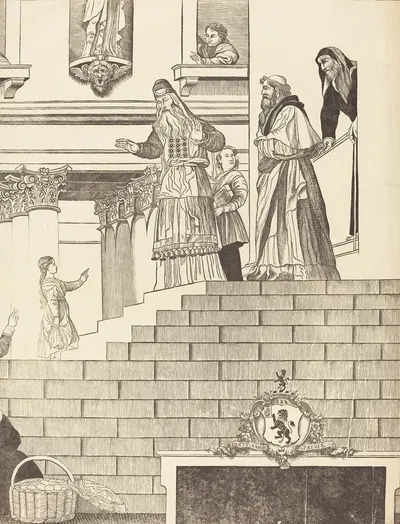 Presentation of the Virgin in the Temple (right plate) by John Baptist Jackson, 1742 — digital art print download