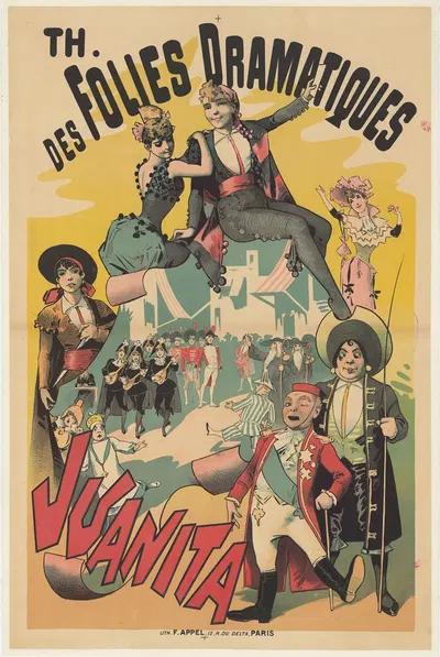 Théâtre des Folies-Dramatiques. Juanita by Lith. F. Appel, 1891 — digital art print download
