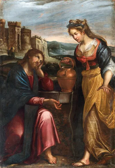 Christ and the Samaritan woman at the well by Лавиния Фонтана — digital art print download