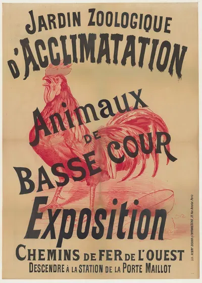 Jardin Zoologique d'Acclimatation. Animaux de basse cour, expositions. Chemins de fer de l'ouest by lith. Henry Sicard &…