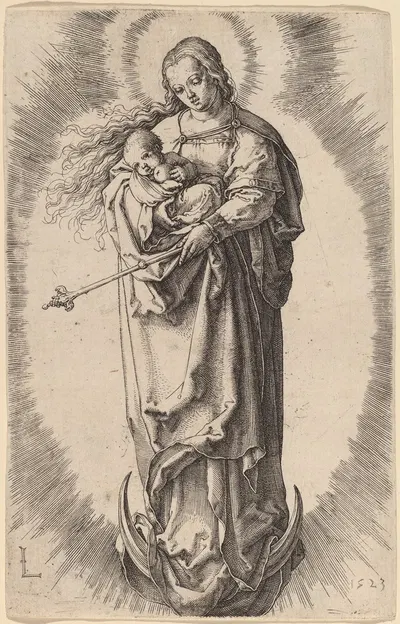 The Virgin and Child on the Crescent by Лукас Ван Лейден, 1523 — digital art print download