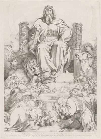 Et ecce sedes posita erat in coelo… (God the Son in Majesty on the Throne Surrounded by the Four Creatures and Worshipped…