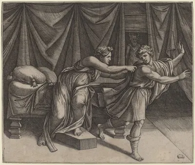 Joseph and Potiphar's Wife by Marcantonio Raimondi — digital art print download