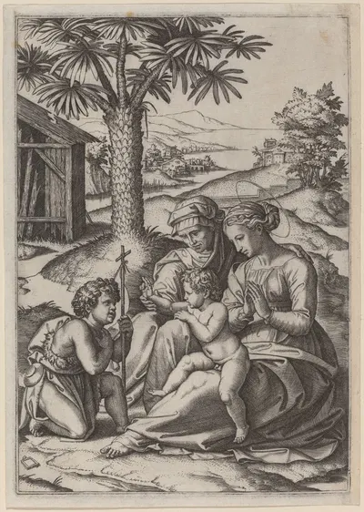 Madonna under a Palm Tree by Marcantonio Raimondi — digital art print download
