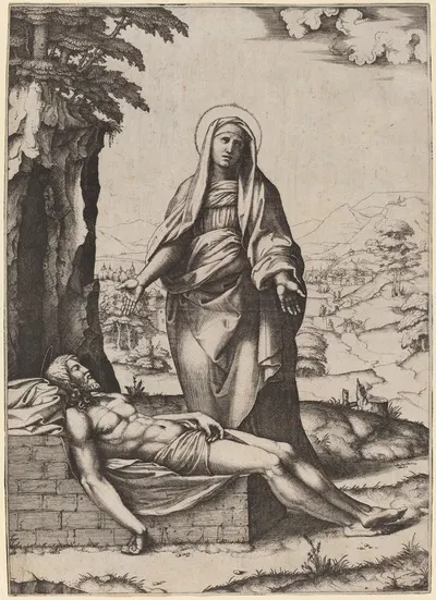 The Lamentation of the Virgin by Marcantonio Raimondi, 1510 — digital art print download