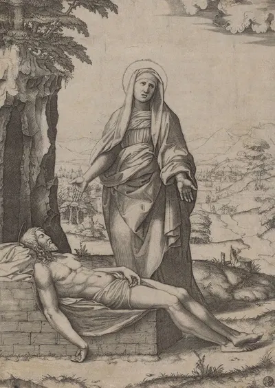 The Lamentation of the Virgin by Marcantonio Raimondi, 1510 — digital art print download