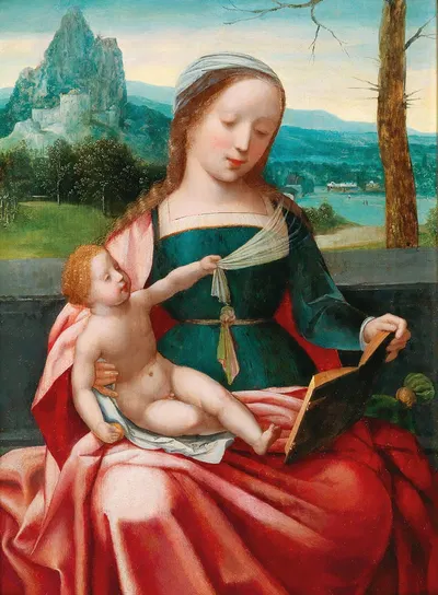 The Virgin and Child in a landscape by Мастер женских полудлинных портретов — digital art print download