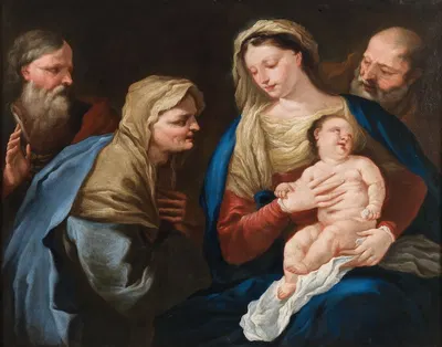 The Holy Family with Saint Joachim and Saint Anne by Неаполитанская школа — digital art print download