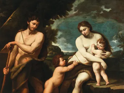 Adam and Eve with the Infants Cain and Abel by Nicola Vaccaro — digital art print download