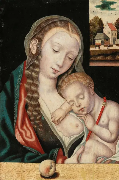The Virgin and Child seated before a ledge by The Master of the Parrot — digital art print download