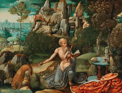 Saint Jerome in the Wilderness by Workshop of Joachim Patinir — digital art print download