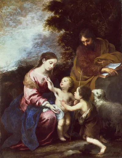 The Holy Family with the Infant Baptist by Bartolomé Estebán Murillo, c. 1670 — digital art print download