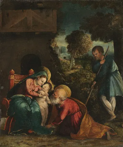 Holy Family with a Shepherd by Battista Dossi — digital art print download