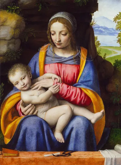 The Virgin and Child in a Landscape by Бернардино Луни, c.1520 — digital art print download