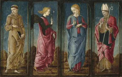 The Annunciation with Saint Francis and Saint Louis of Toulouse (four panels) by Косме Тура — digital art print download
