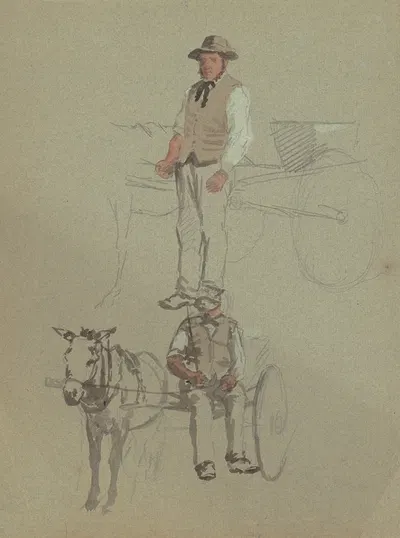 Studies of a Man and Horse Cart by Инох Вуд Перри-младший — digital art print download