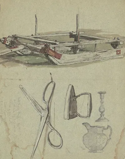 Studies of a Sled and Various Household Objects by Инох Вуд Перри-младший — digital art print download