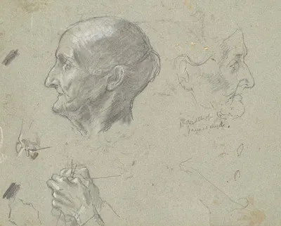 Studies of an Elderly Woman Knitting by Инох Вуд Перри-младший — digital art print download