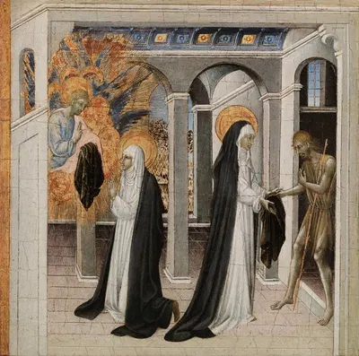 St. Catherine of Siena and the Beggar by Giovanni di Paolo — digital art print download