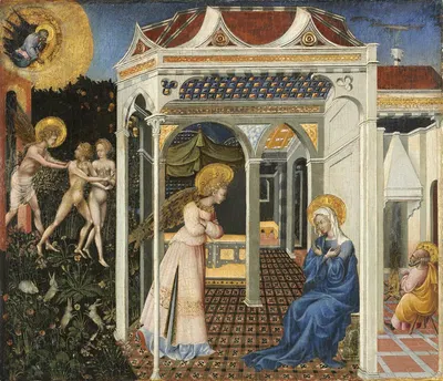 The Annunciation and Expulsion from Paradise by Giovanni di Paolo, c. 1435 — digital art print download
