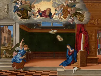 The Annunciation by Girolamo da Santacroce, c. 1540 — digital art print download