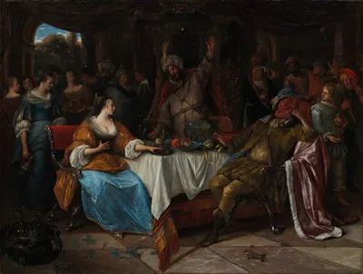 Esther, Ahasuerus, and Haman by Jan Steen, c. 1668 — digital art print download