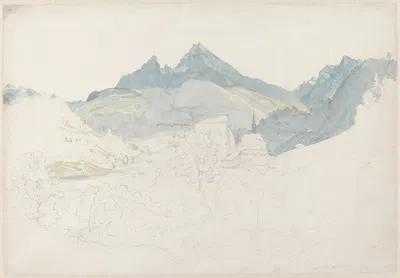 Berchtesgaden with the Watzmann Peak in the Distance by Ernst Fries, 1822 — digital art print download