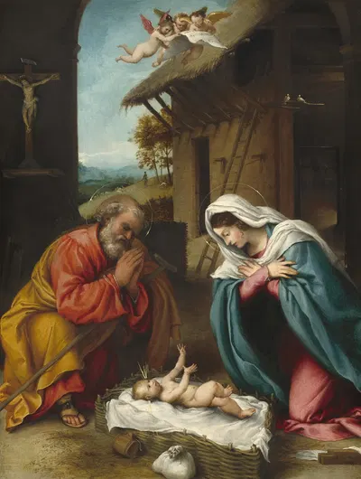 The Nativity by Лоренцо Лотто, 1523 — digital art print download