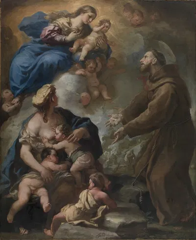 The Virgin and Child Appearing to Saint Francis of Assisi by Luca Giordano — digital art print download