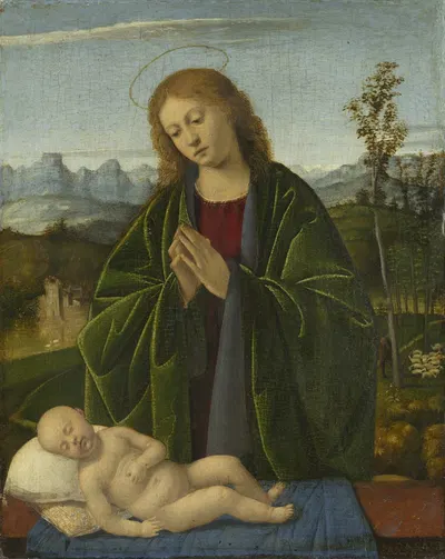 Madonna Adoring the Child by Марко Басайти, c. 1520 — digital art print download