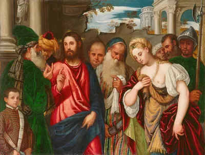 Christ and the Woman Taken in Adultery by Мастерская Паоло Веронезе, c. 1540 — digital art print download