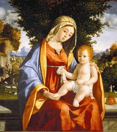 Madonna and Child in Landscape by Андреа Превитали — digital art print download